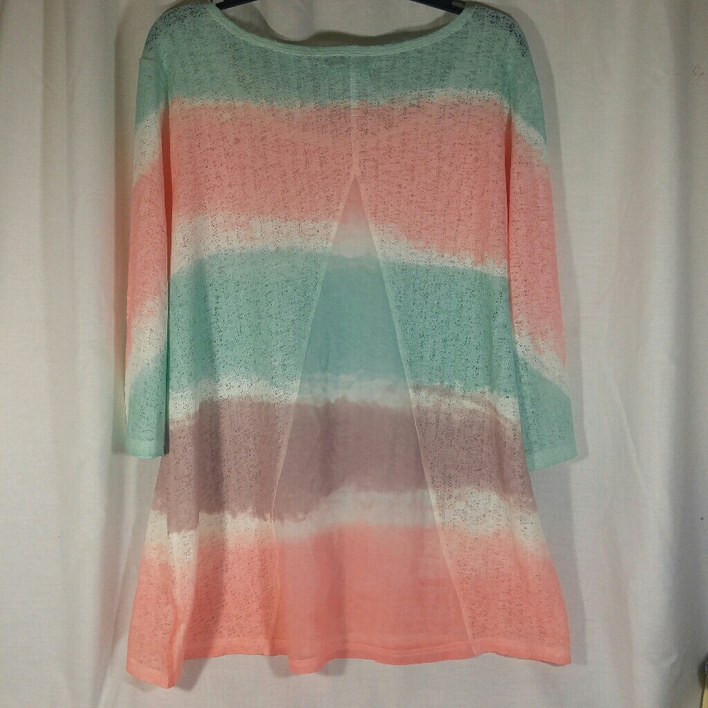 Indigo XL Semi Sheer Pink Brown Green stripe tunic